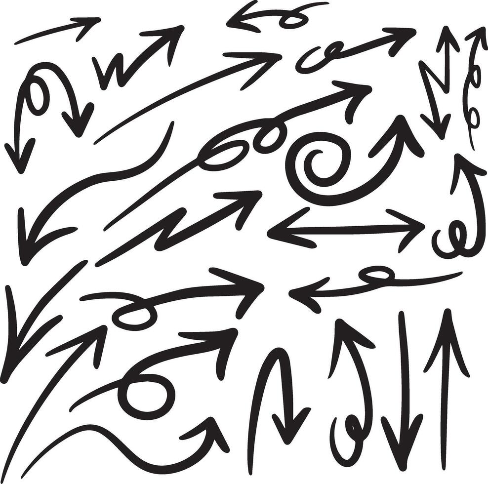 hand drawn arrow icon set isolated on white background vector