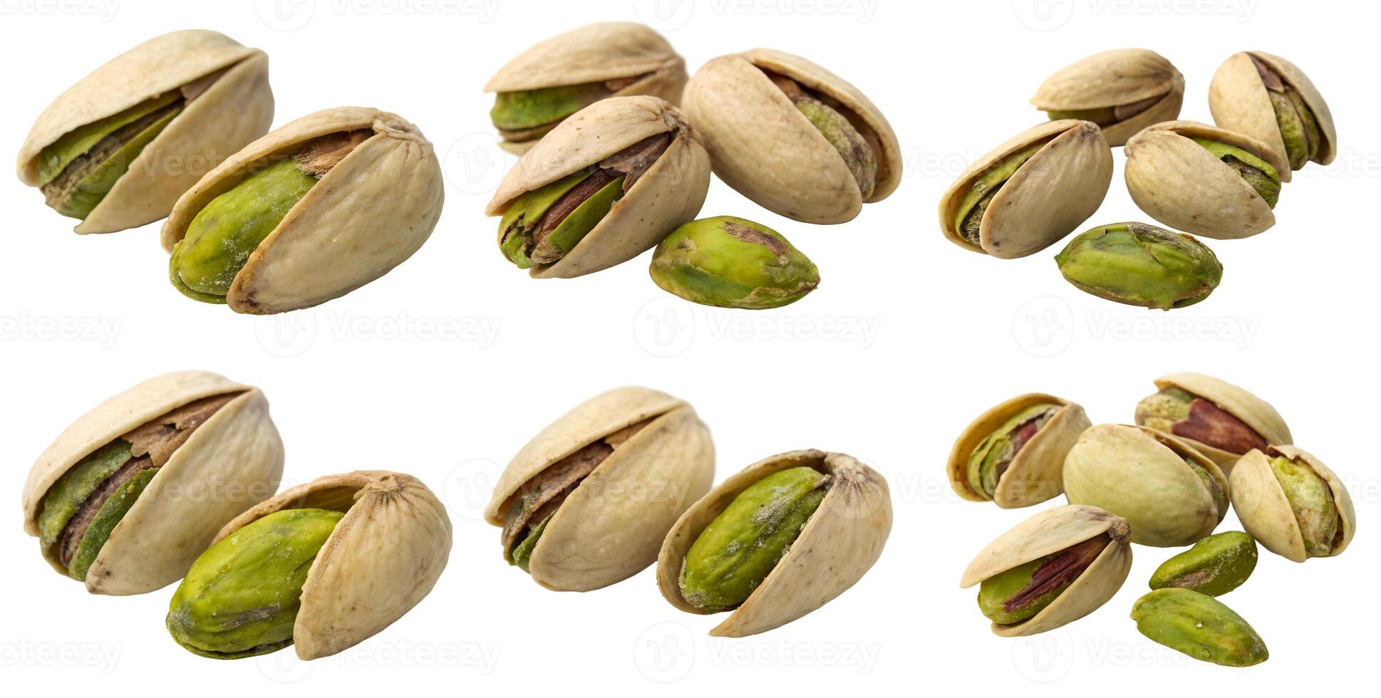 Set of pistachio nuts on white background photo