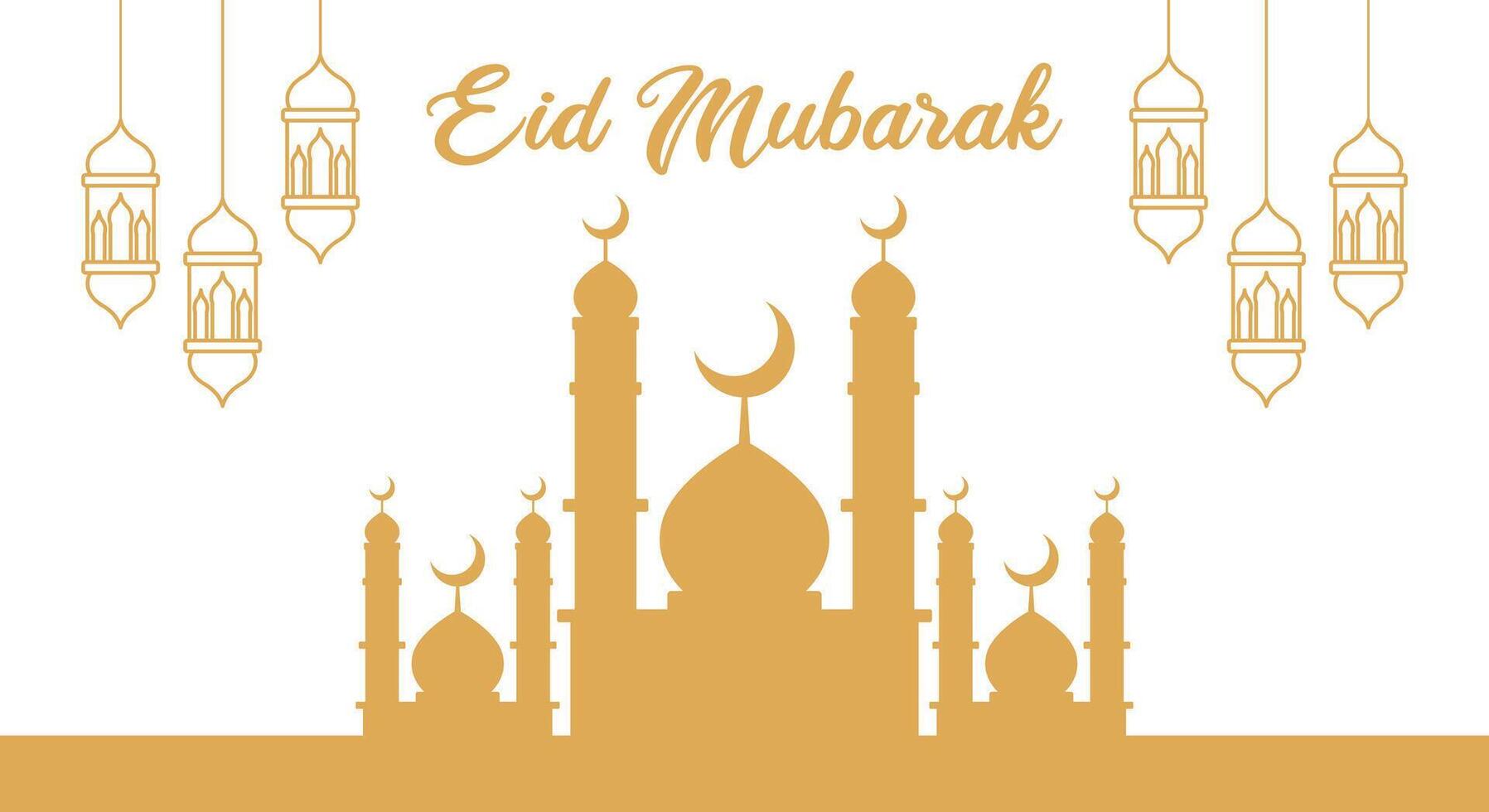 eid mubarak islamic mosque background design template with lantern for greeting card vector