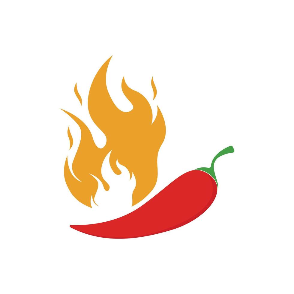 Spicy red chili pepper logo design concept with fire flames vector