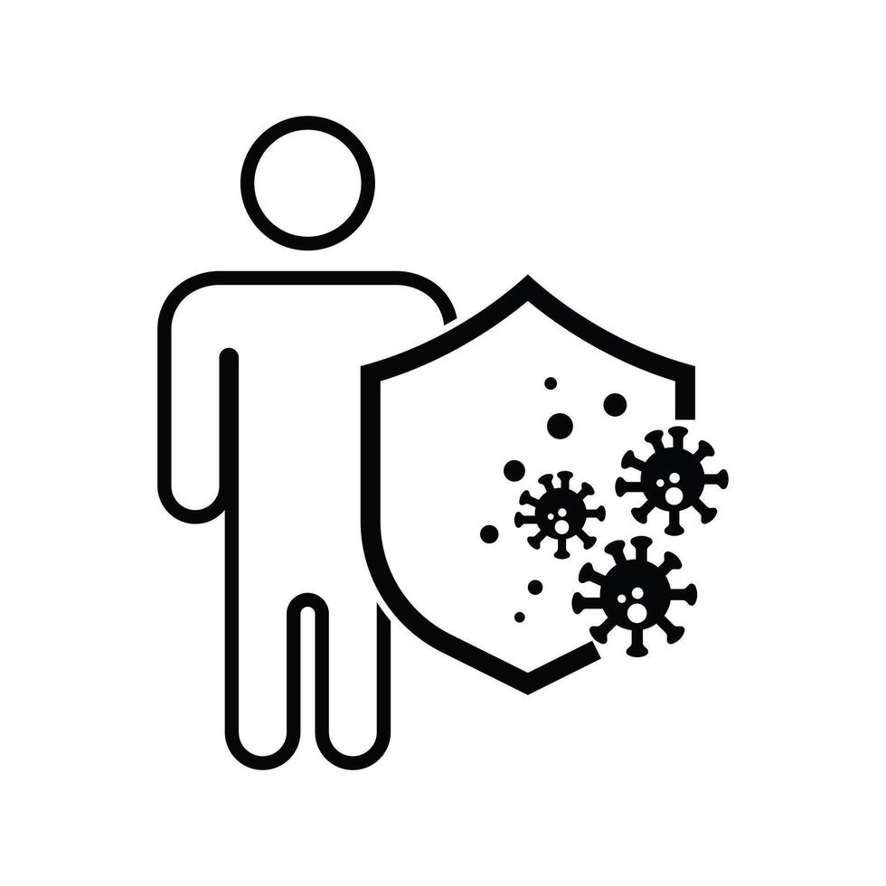 Person icon with shield protecting from virus design template vector