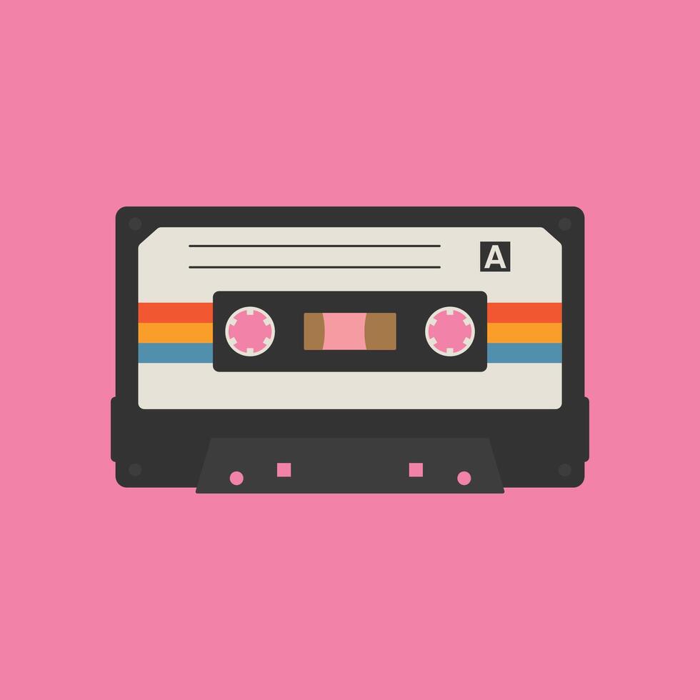 retro vintage black audio cassette in retro colors retro tech music vector