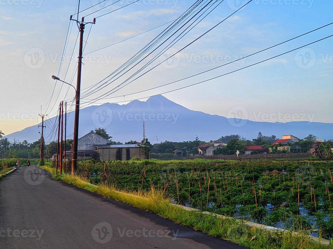 road view with blue mountain photo