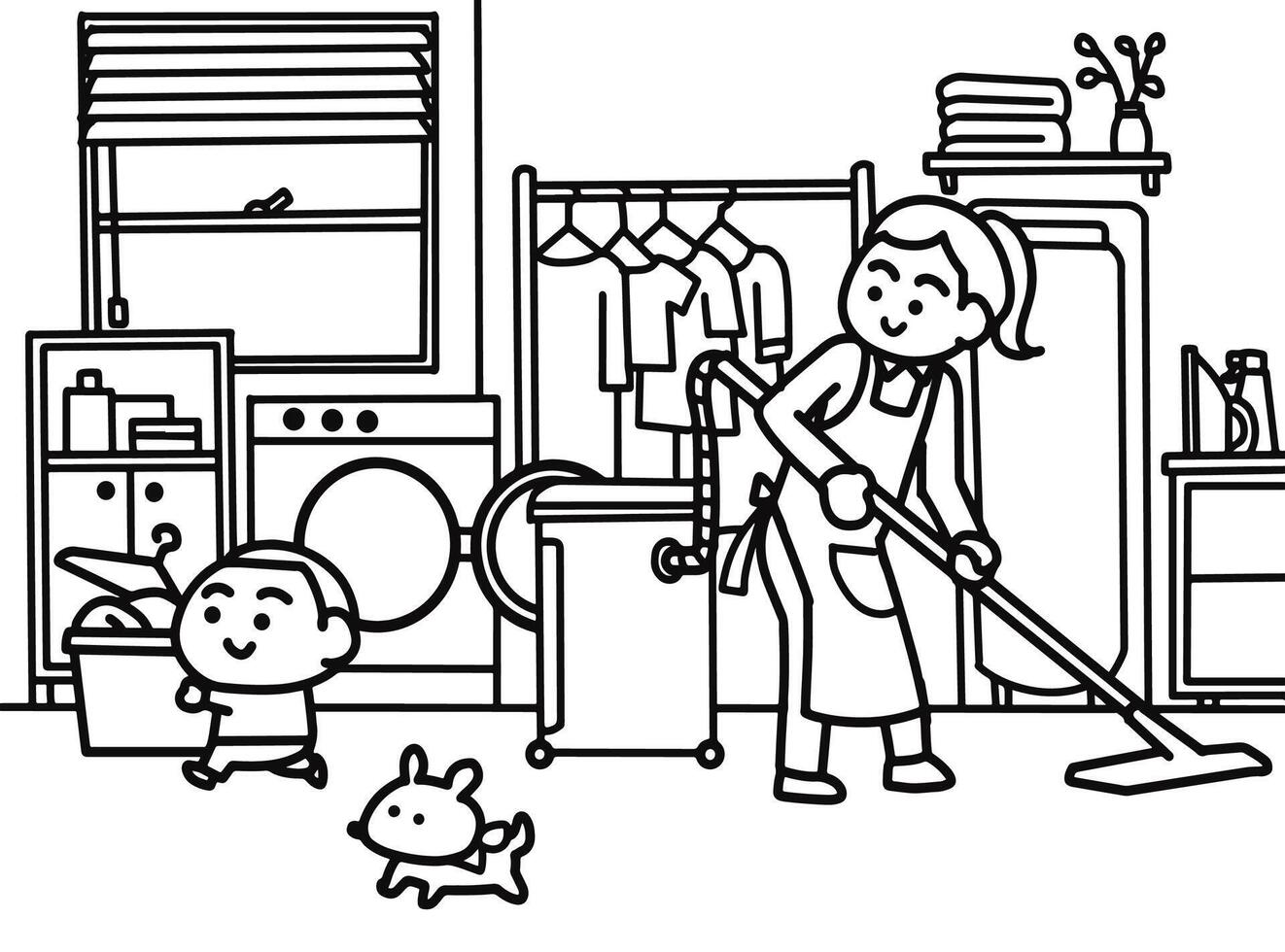 Kid helping housework. vector