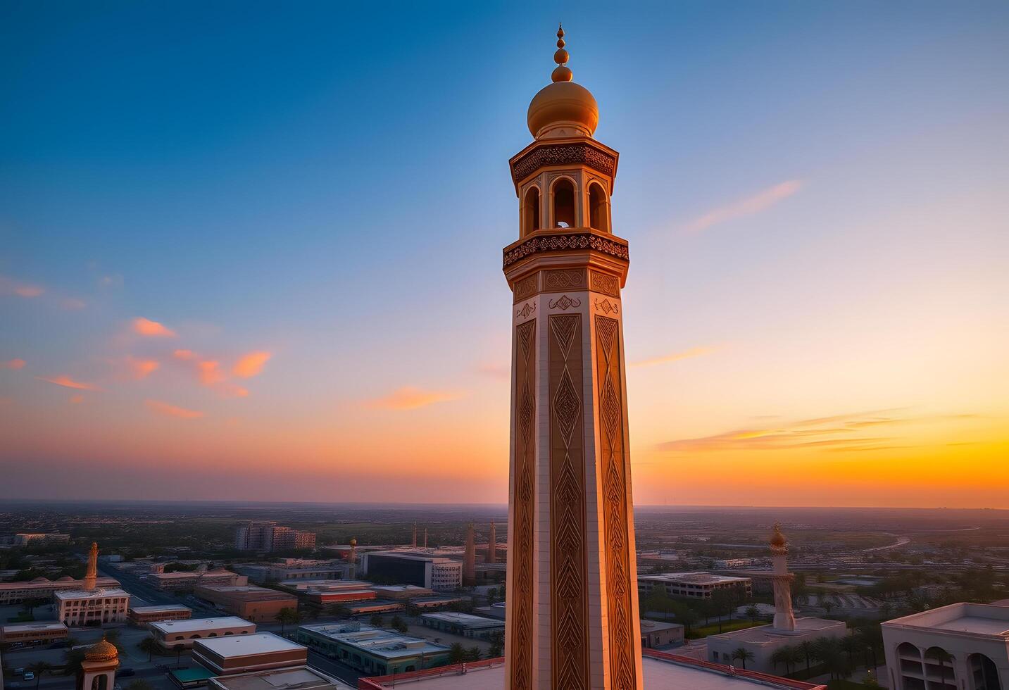 Stunning Mosque Minaret Sunset Aerial View photo