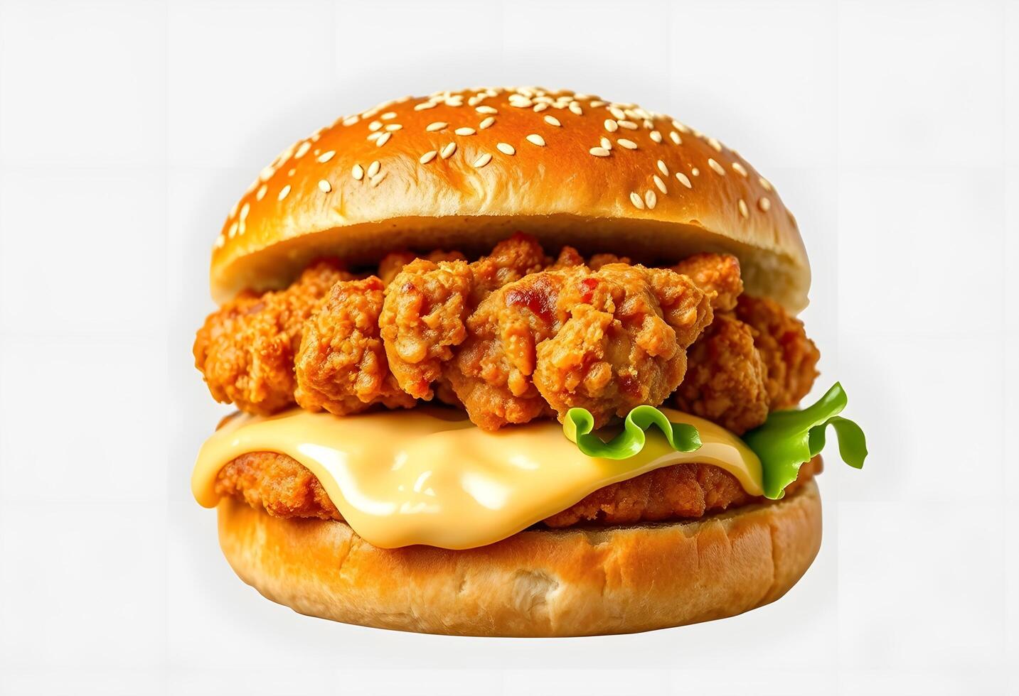 Crispy Chicken Burger with Melted Cheese and Sesame Bun photo