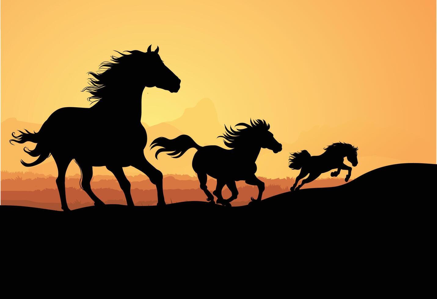 runnning Horses Silhouettes vector