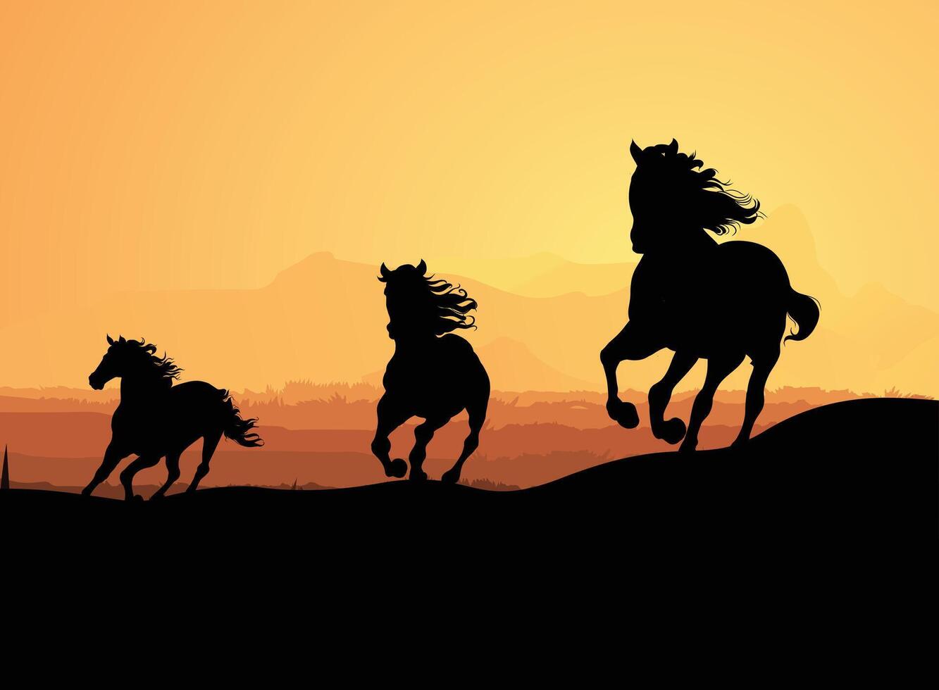 Running Horses Silhouettes group vector