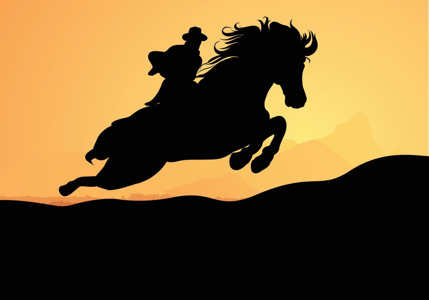 Horse Rider At HillSillhouette vector