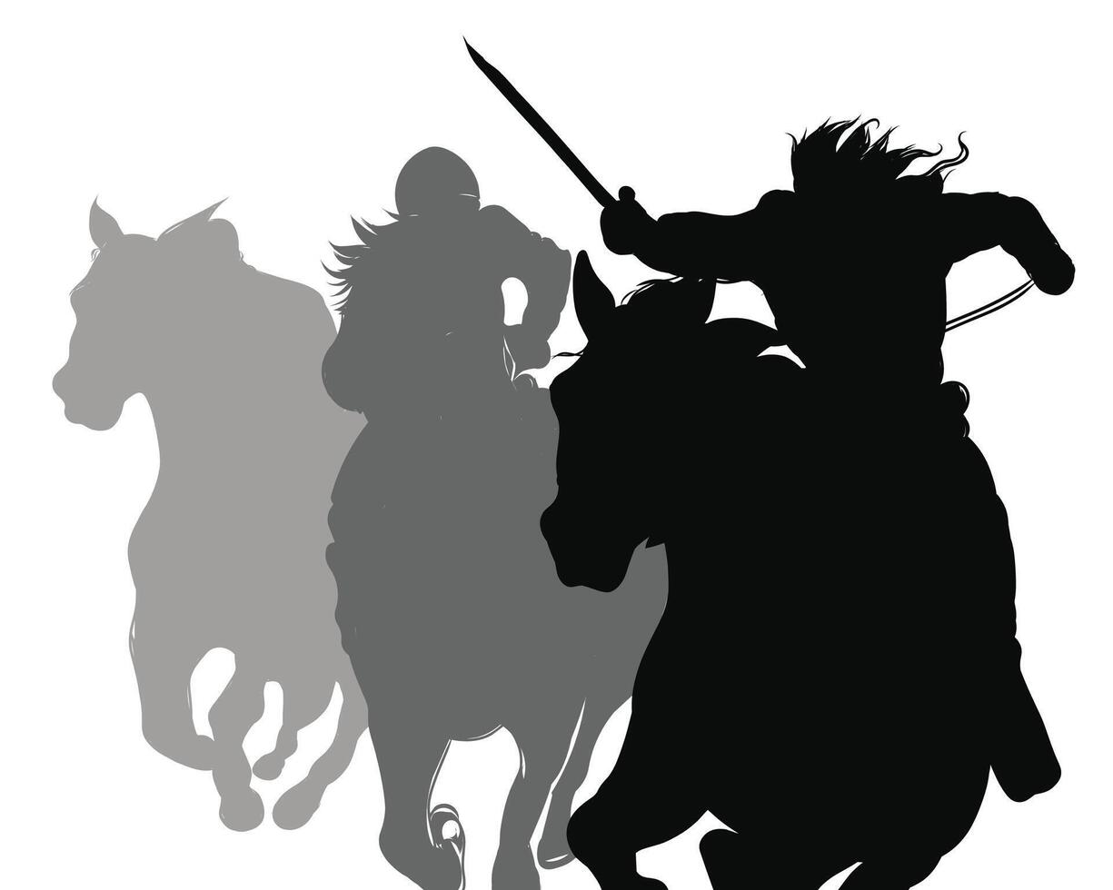 Soldier riding horse Sillhouette vector