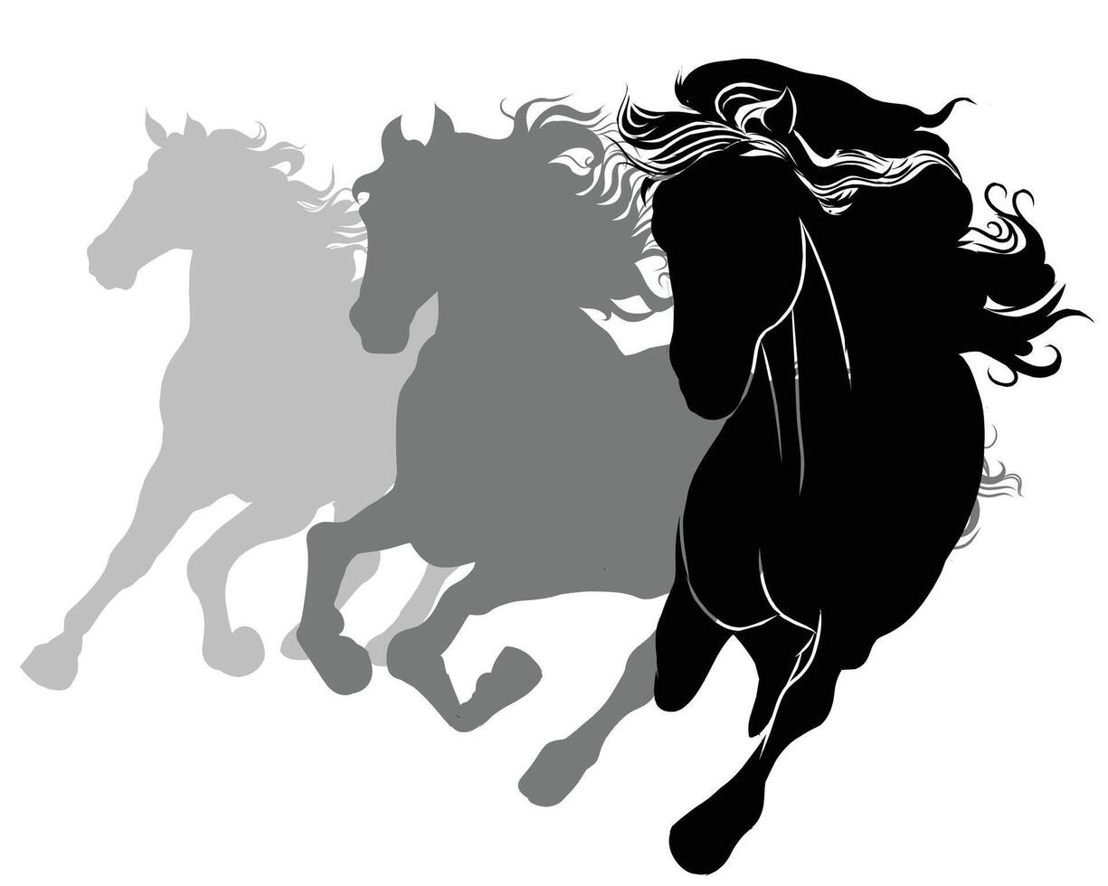 set of Running Horses Silhouettes vector