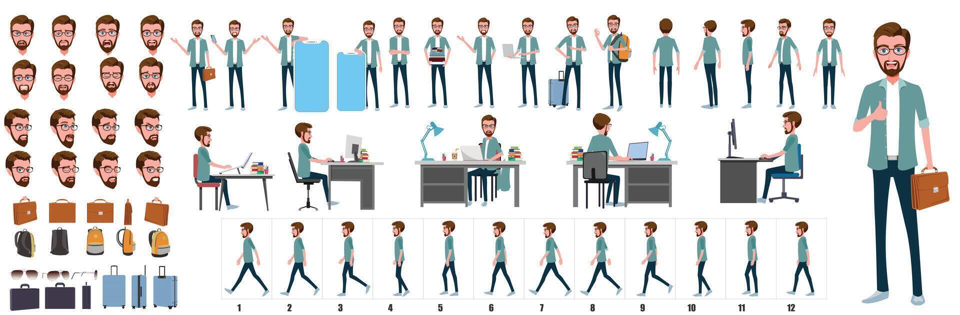 Cartoon Young Business Man Model Sheet vector