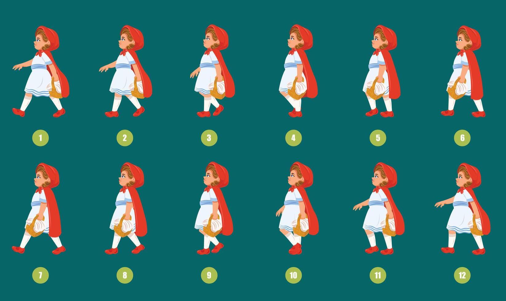Little Red RidingHood Girl WalkCycle vector