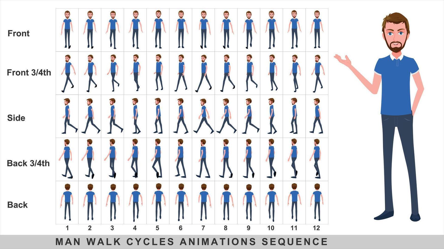 Cartoon Young Businessman Walk Cycles Animation Sequence.eps vector