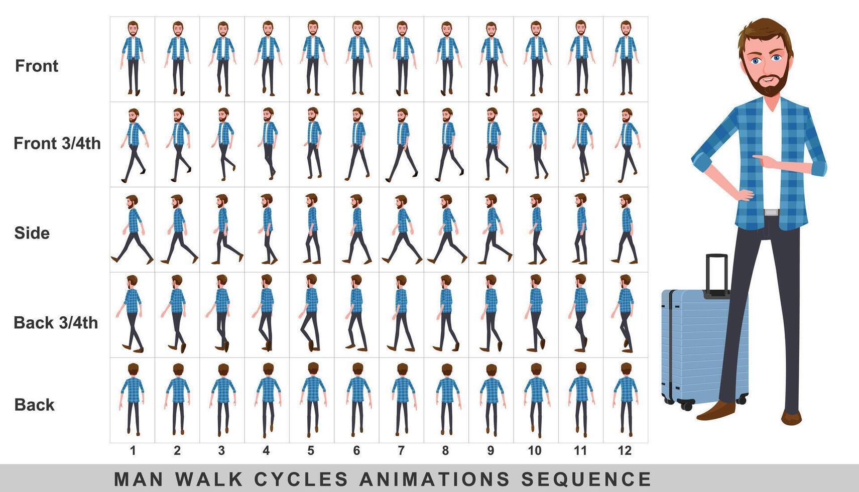 Young Businessman WalkCycles Animation Sprites vector