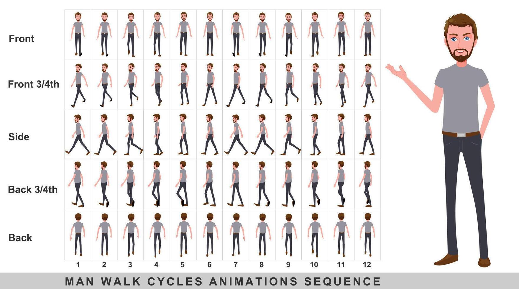 Cartoon Young Businessman Walk Cycles Animation vector