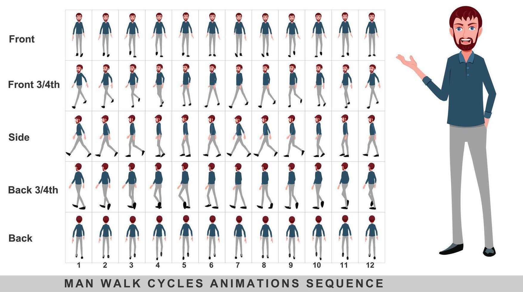 Semi Cartoon Malel WalkCycles Sequence vector