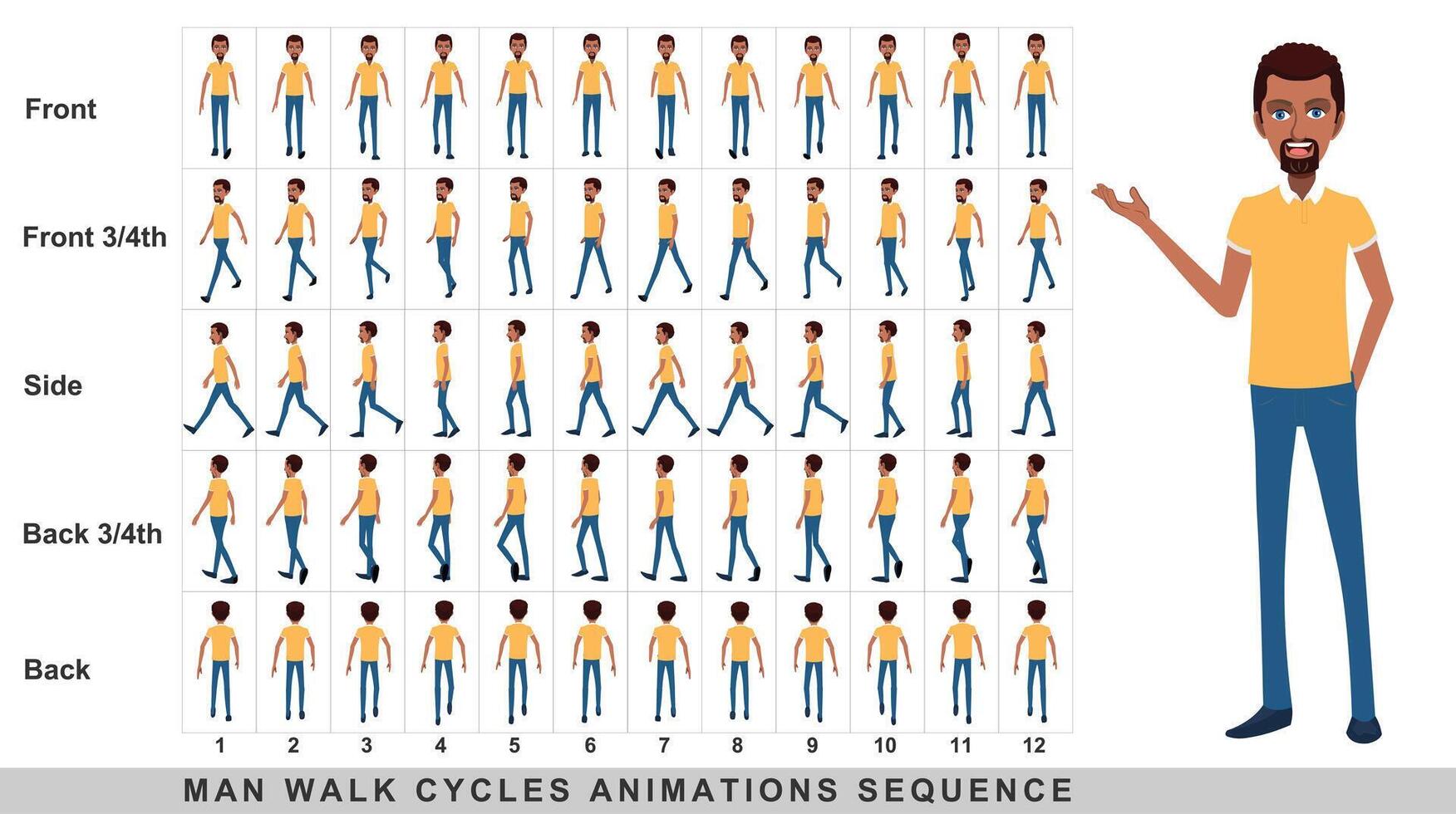 Cartoon Young Businessman WalkCycles Sequence vector