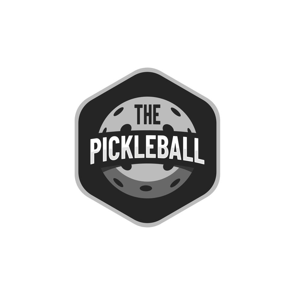 the pickleball logo design in grey with hexagon vector