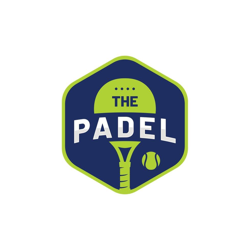 THE PADEL logo design in light and dark green with a padel racket and ball vector