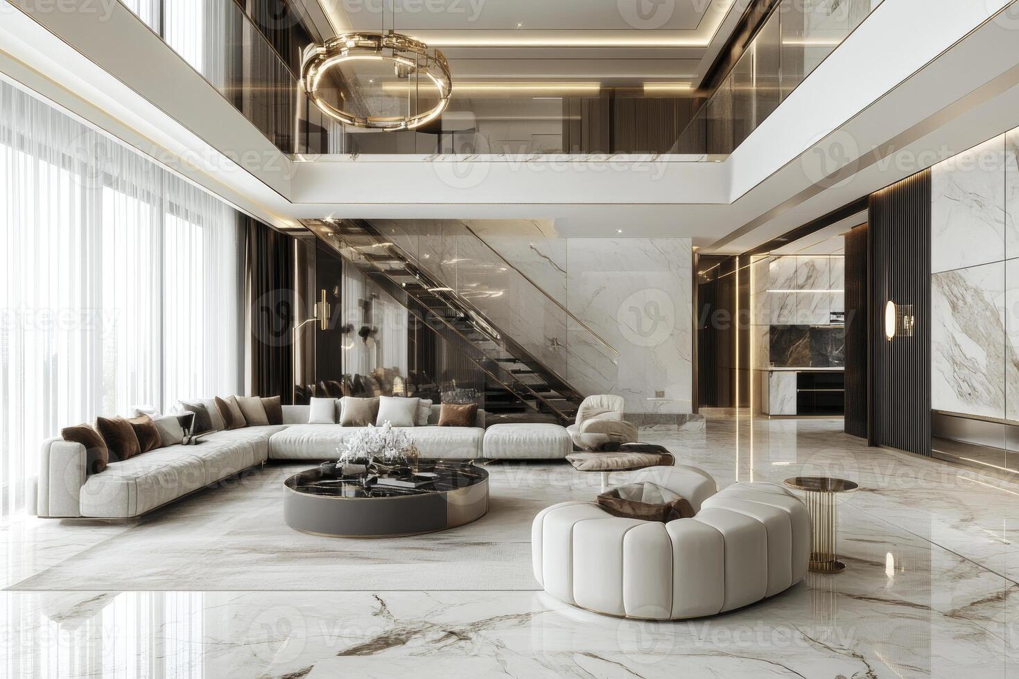 Elegant Living Room Interior Design with Marble Floor and Modern Furniture photo