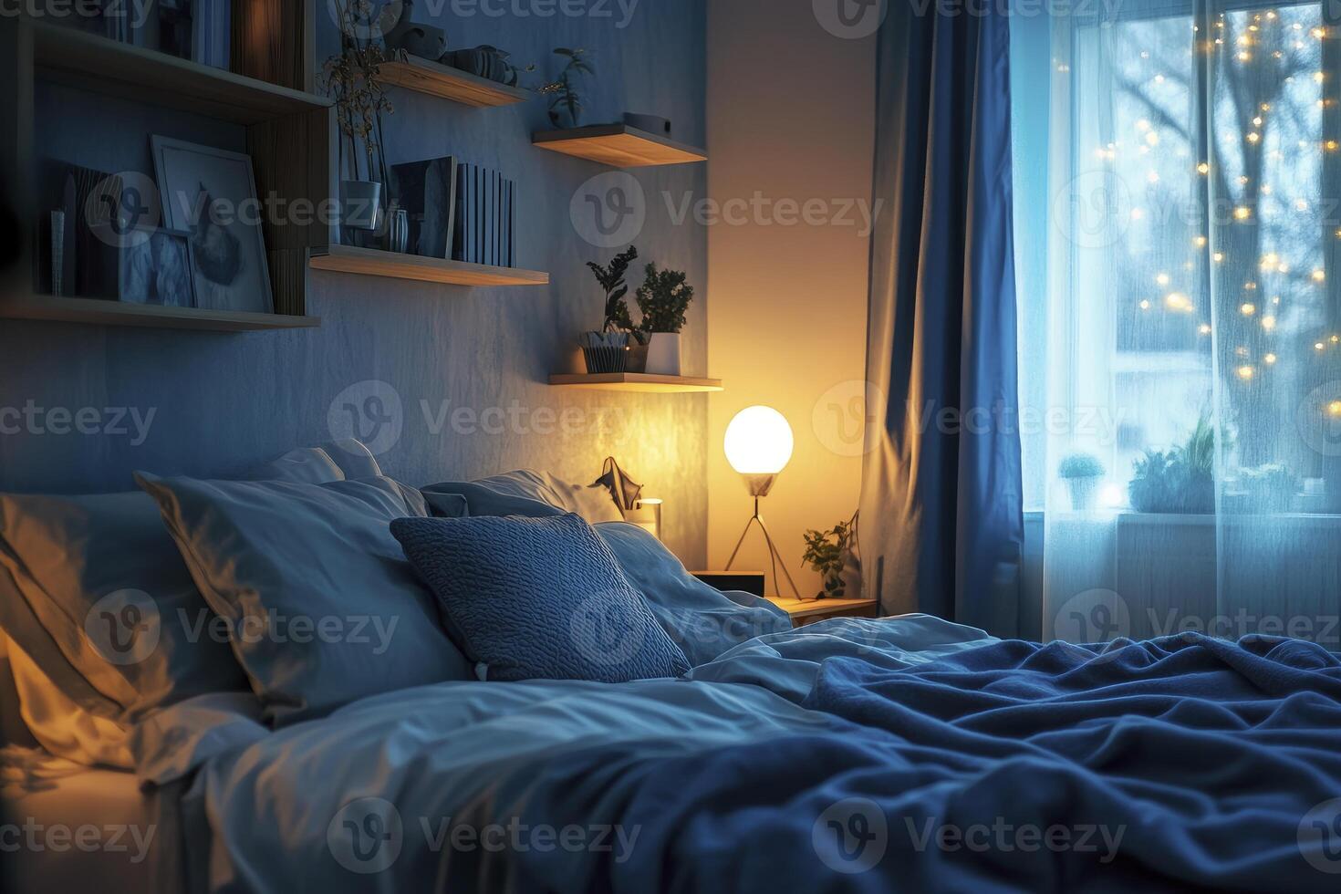 Cozy Bedroom Interior with Soft Lighting Creating a Calming Atmosphere photo