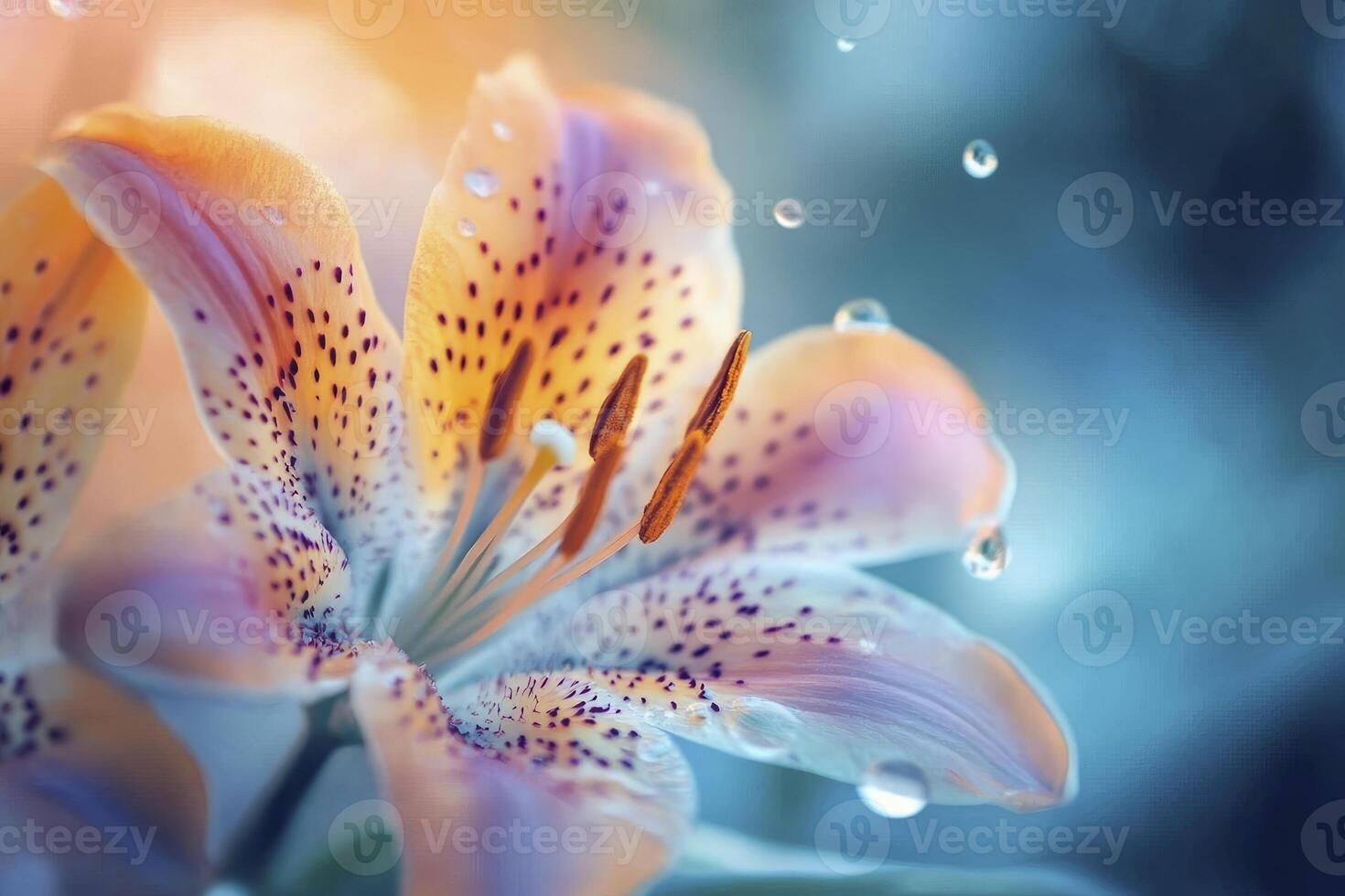 Captivating Tiger Lily with Water Droplets in a Soft Dreamy Style photo