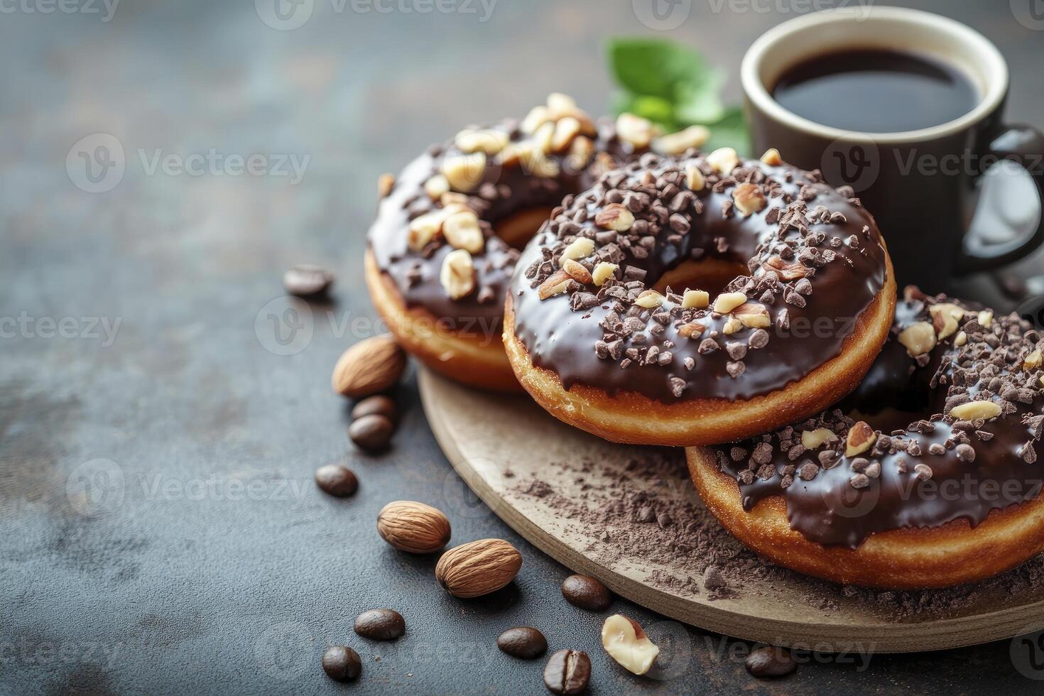 Delicious Donuts with Chocolate Icing and Coffee for a Sweet Break photo