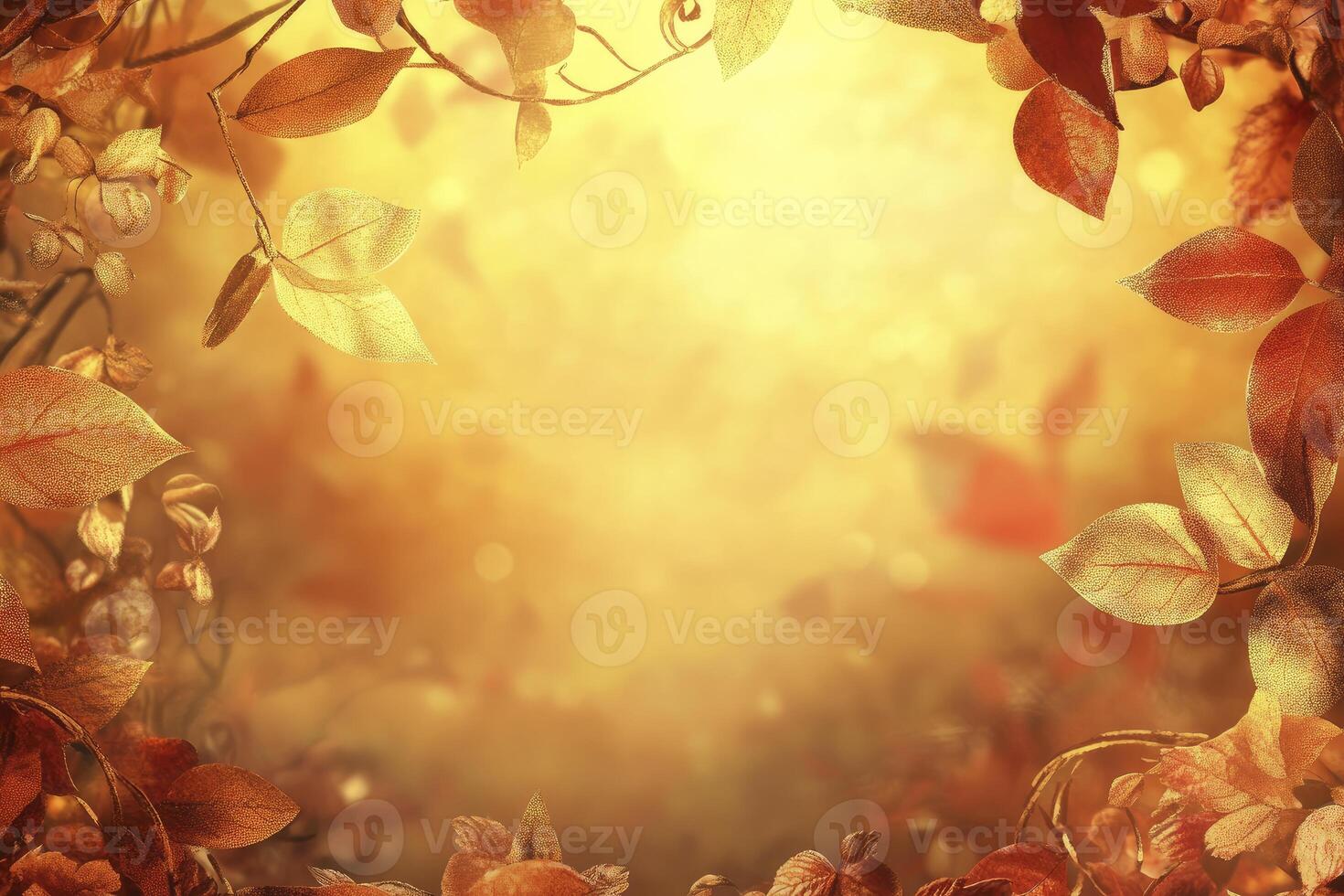 Autumn Leaves Frame with Warm Golden Light for Fall Backgrounds photo