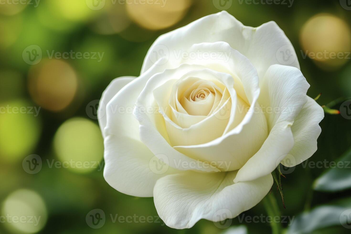 Close-up of White Rose with Soft Green Bokeh Background photo
