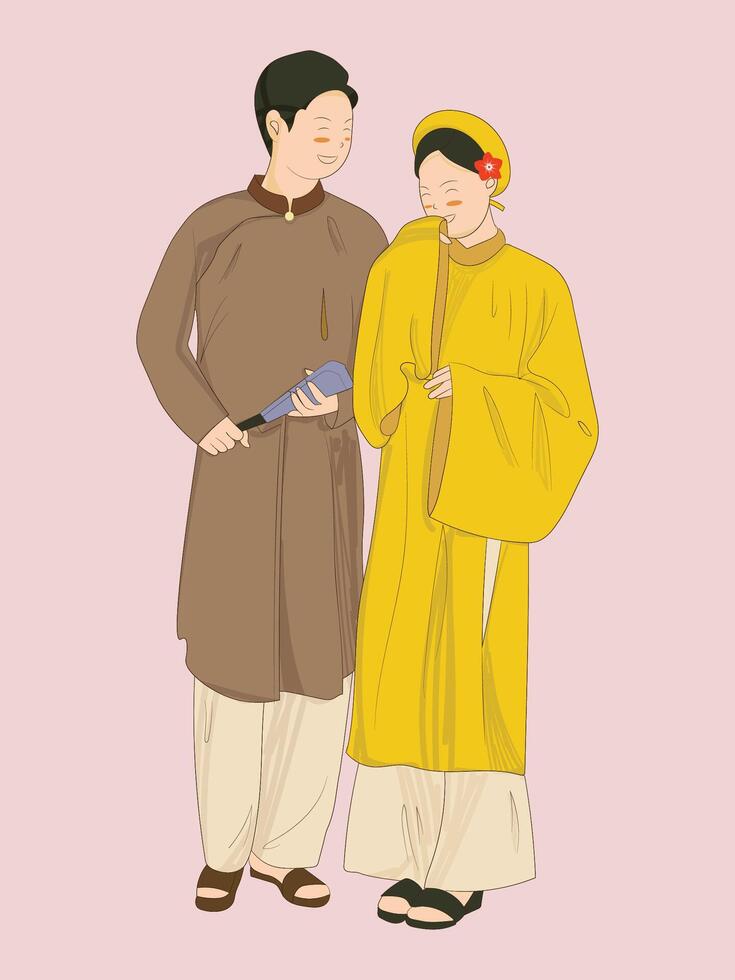Vietnamese Bride and Groom wedding day vector