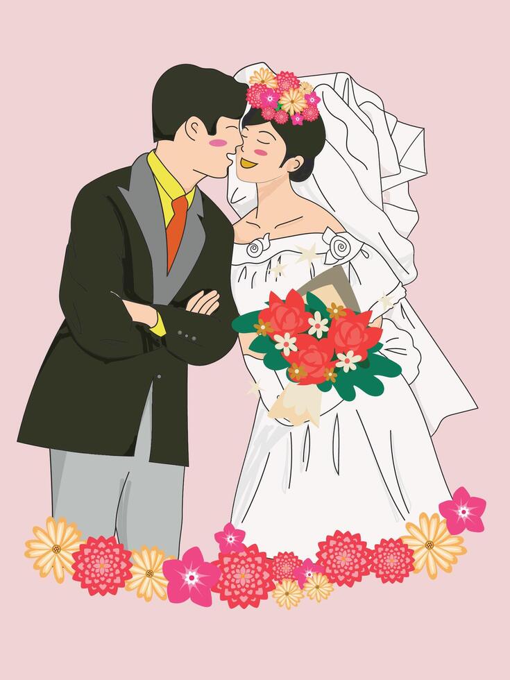 Hand drawn wedding couple vector