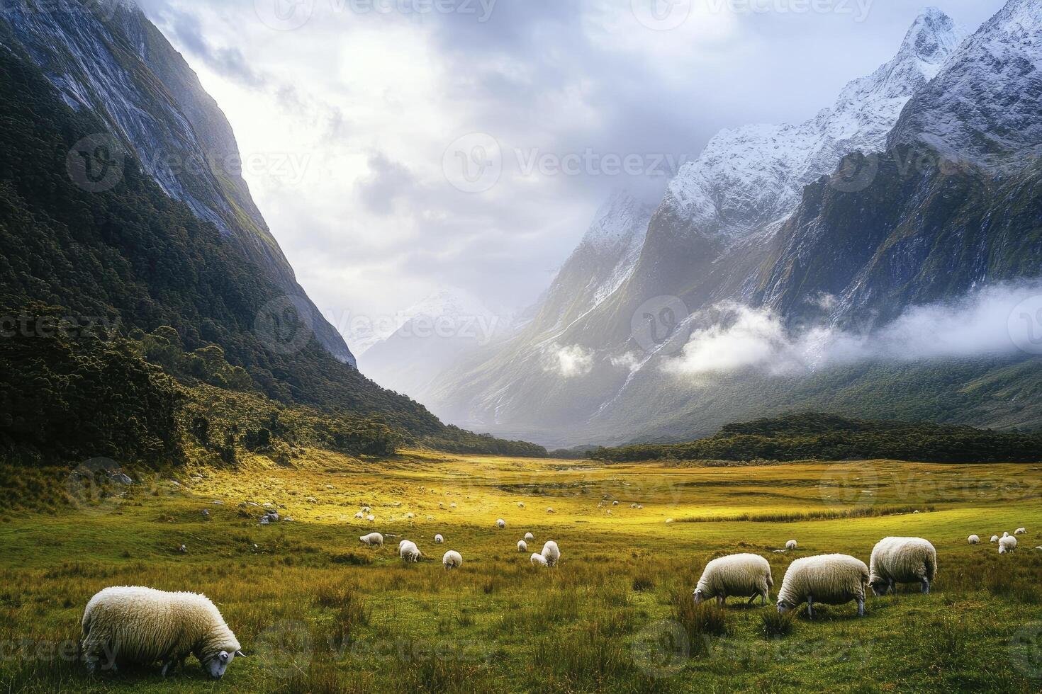 A herd of sheep grazing in a field photo