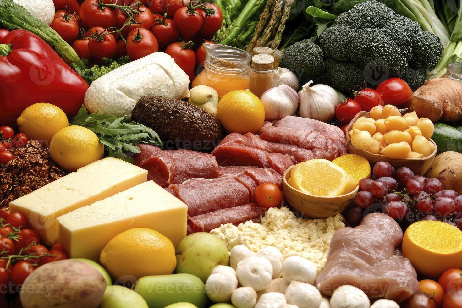 Assortment of Fresh Produce and Protein for a Balanced Diet photo