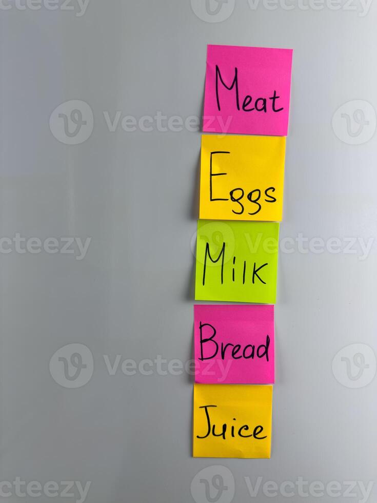 The grocery list is hung on refrigerator door as reminder photo