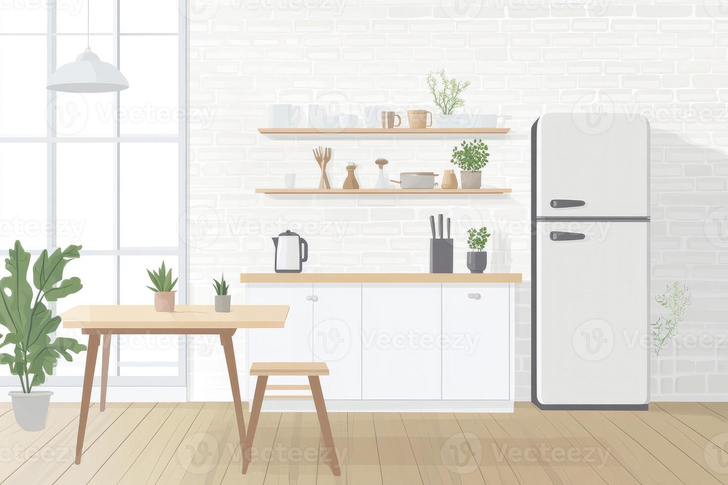 Stylish Kitchen Interior with Appliances and Plants in a Bright Space photo