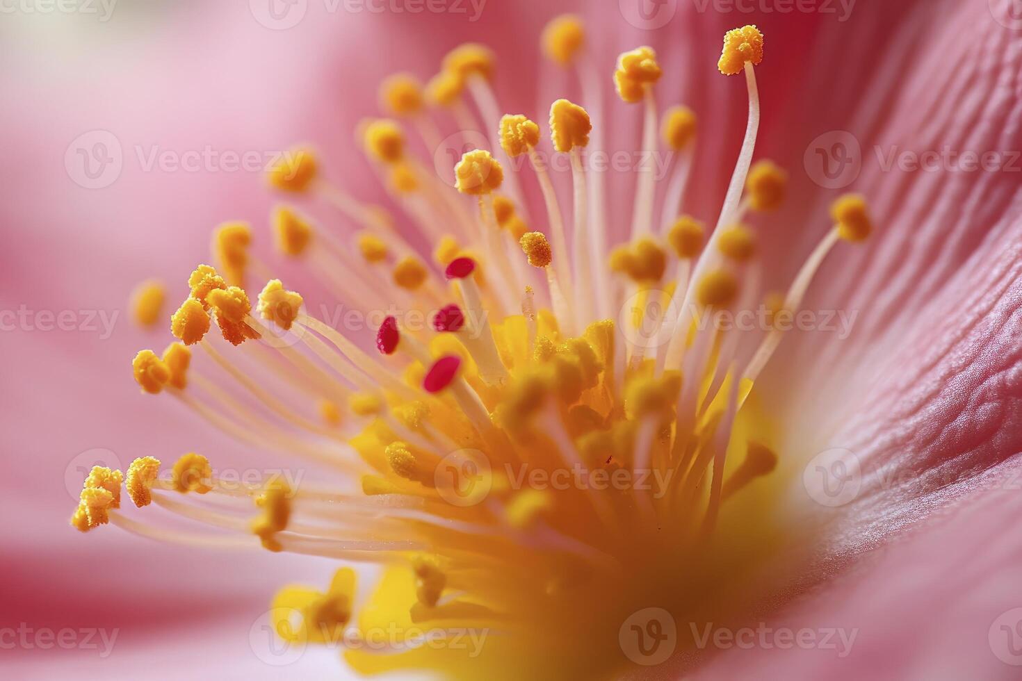 Close-up of Pink Flower Showing Detailed Stamens and Delicate Petals photo