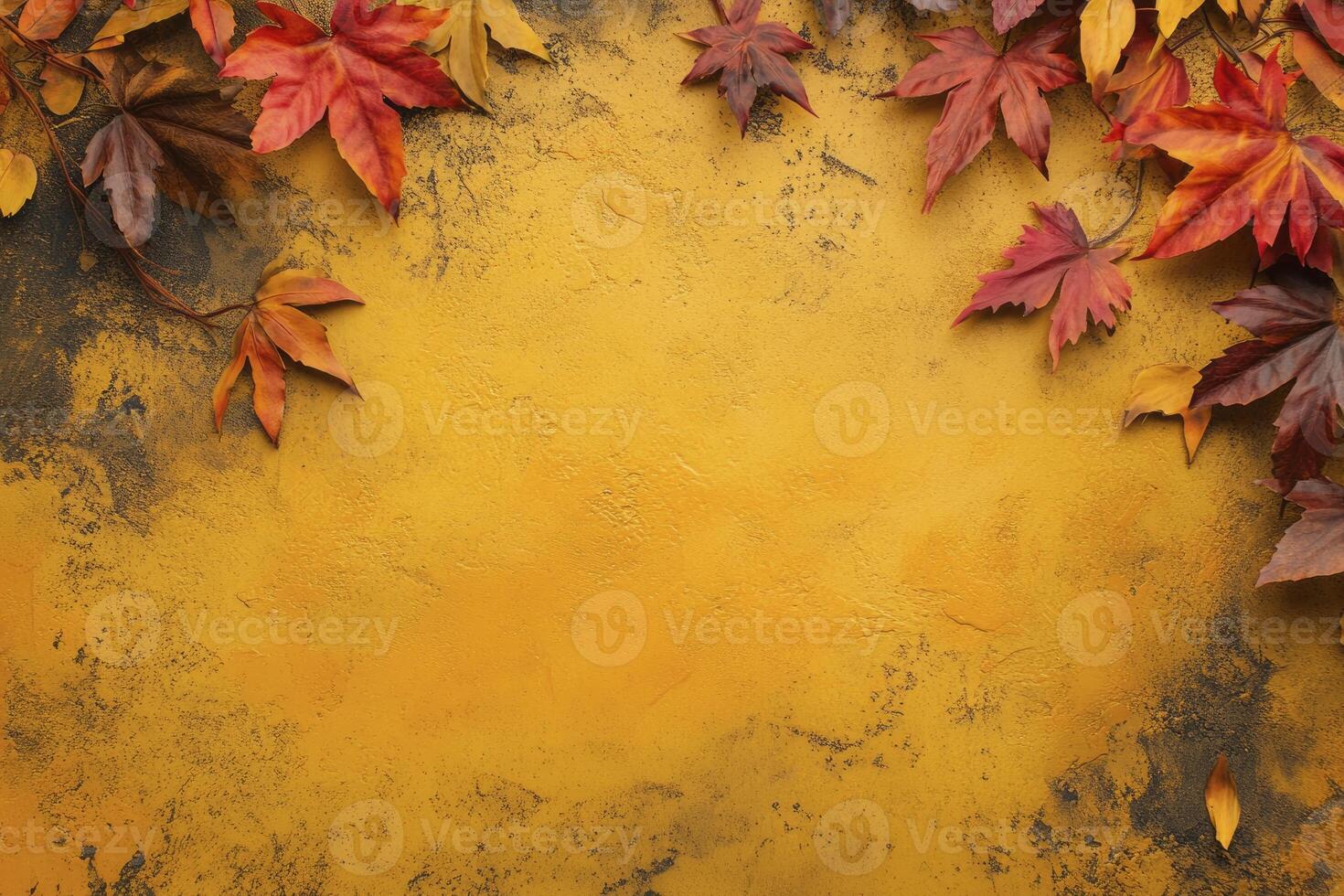 Autumn Leaves Frame on Textured Yellow Background for Seasonal Content photo