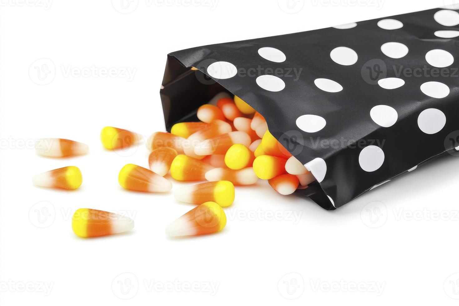 Candy Corn Spilling From Polka Dot Bag Creates a Sweet Scene photo