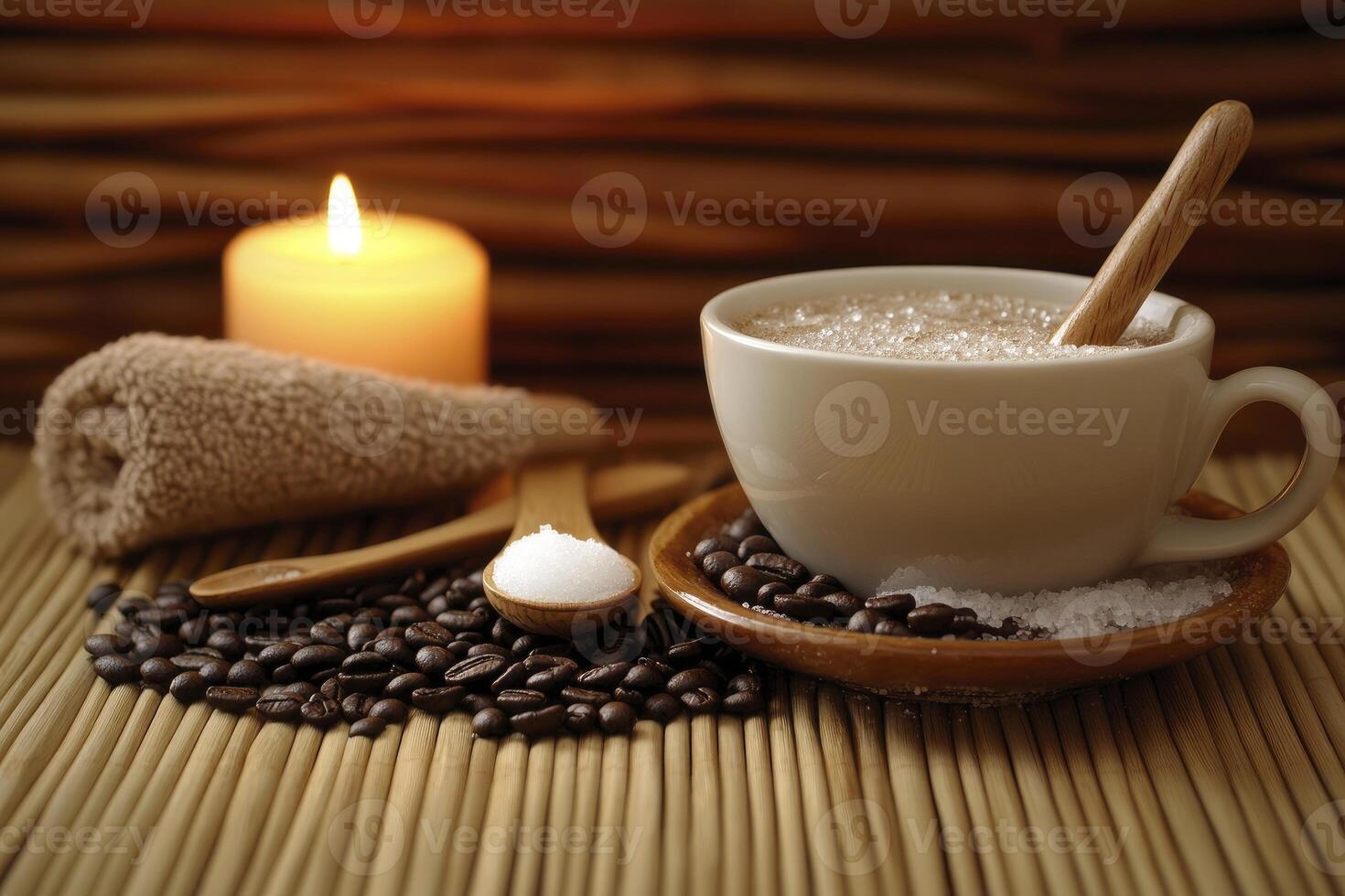 Relaxing Coffee and Spa Arrangement with Candlelight for a Calm Mood photo