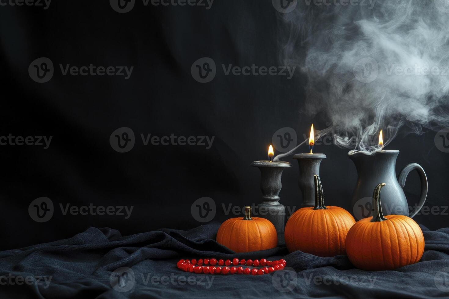 Pumpkins and Candles Still Life with Smoke for Halloween Decor photo