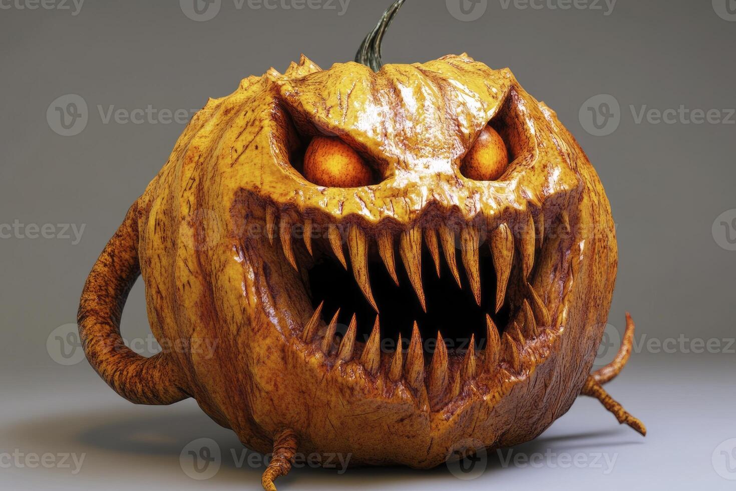 Terrifying Halloween Pumpkin with Sharp Teeth and Glowing Eyes Illustration photo