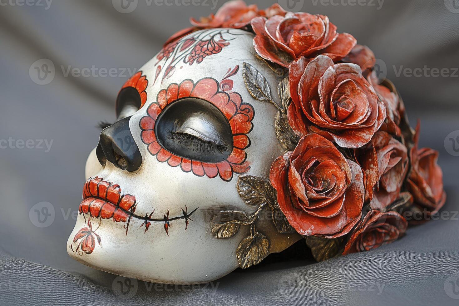 Decorated Sugar Skull with Roses for Day of the Dead Celebration photo
