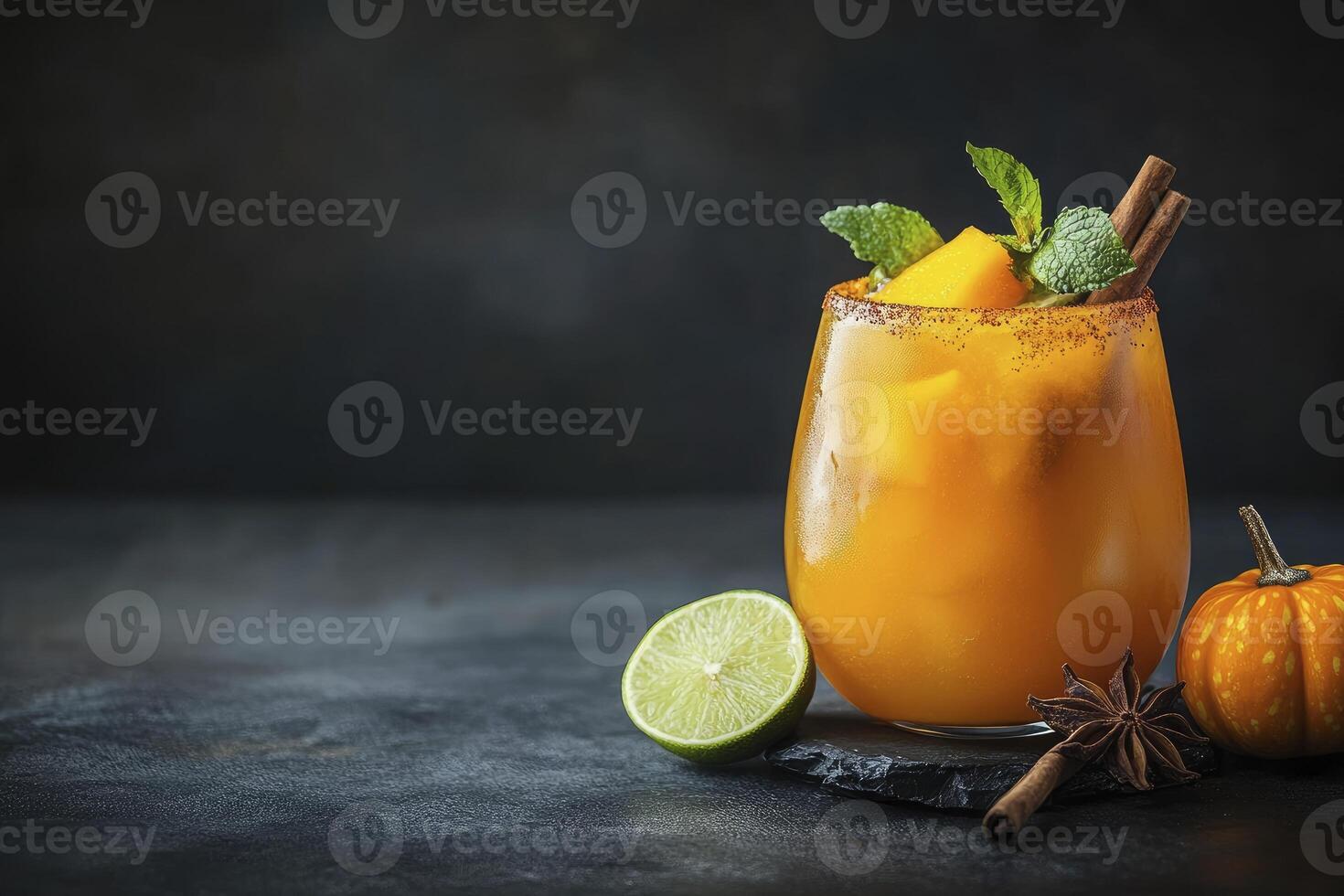 Preparing Pumpkin Spice Cocktail for Autumn Season with Lime and Spices photo