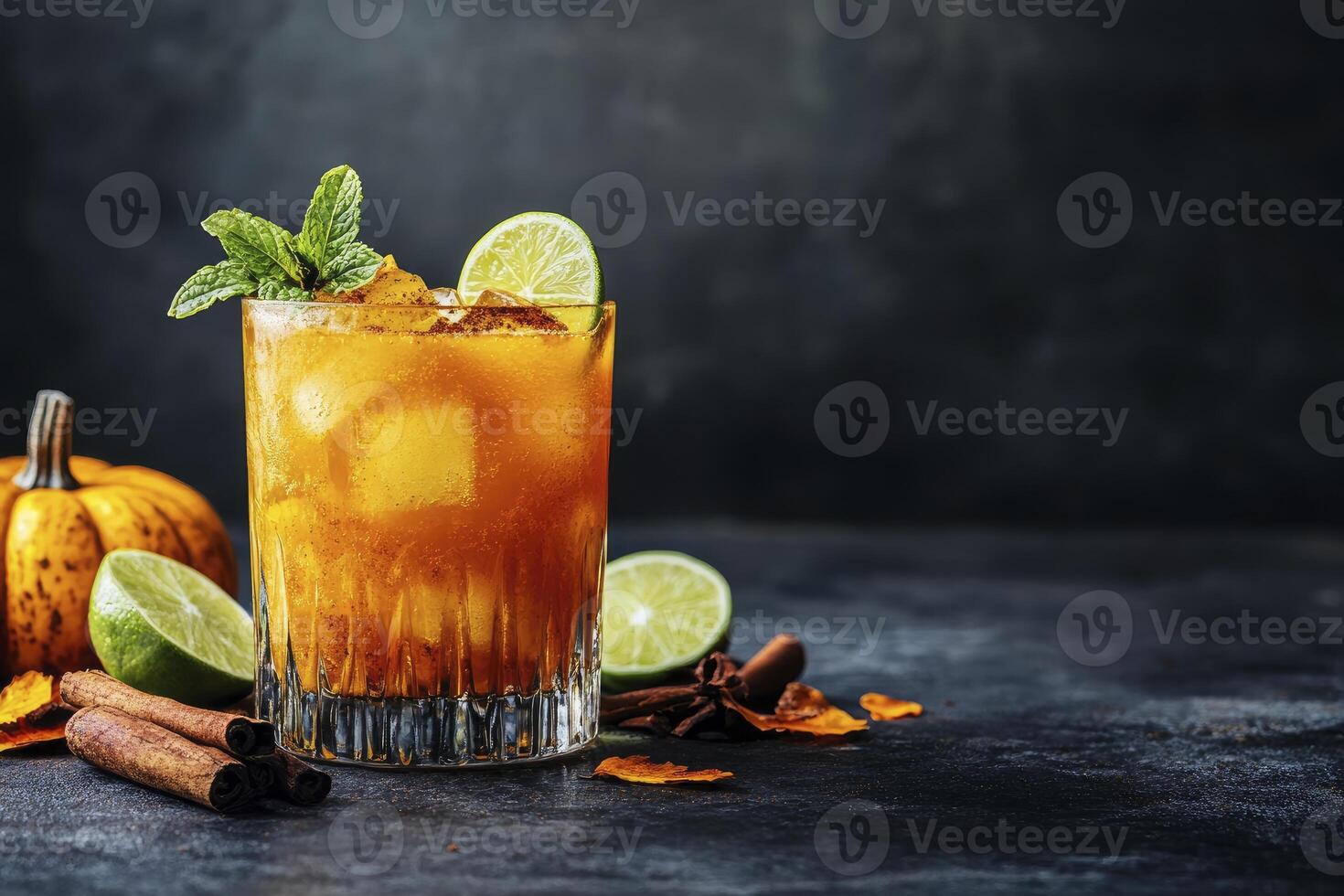Refreshing Autumn Cocktail with Pumpkin, Lime, and Spices for Fall photo