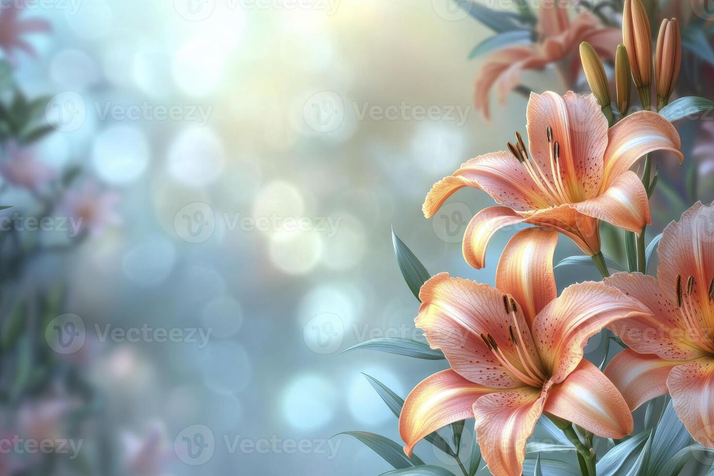 Elegant Tiger Lilies with Bokeh Background for Spring or Summer Designs photo