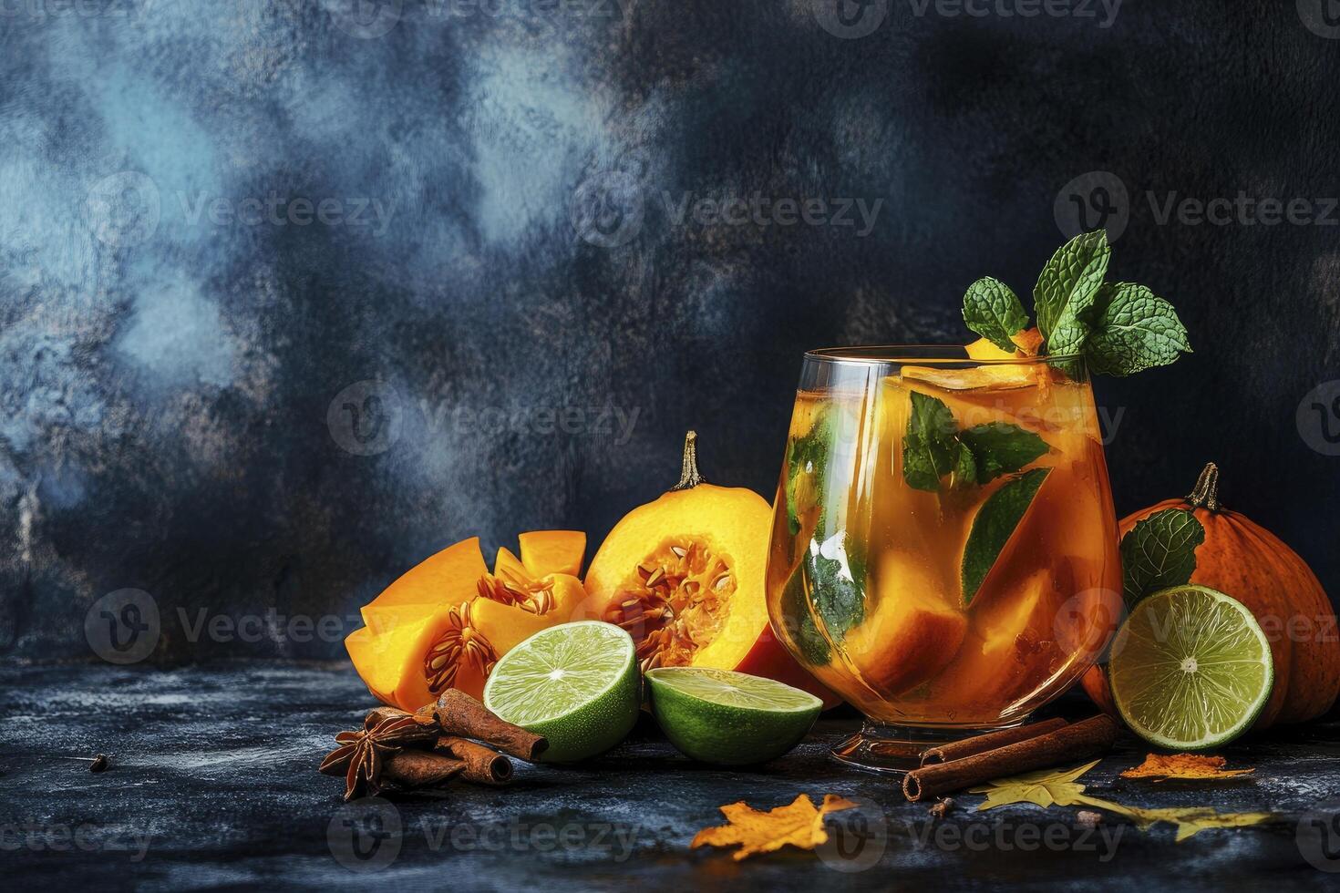 Refreshing Pumpkin Spice Drink with Lime and Mint Still Life photo
