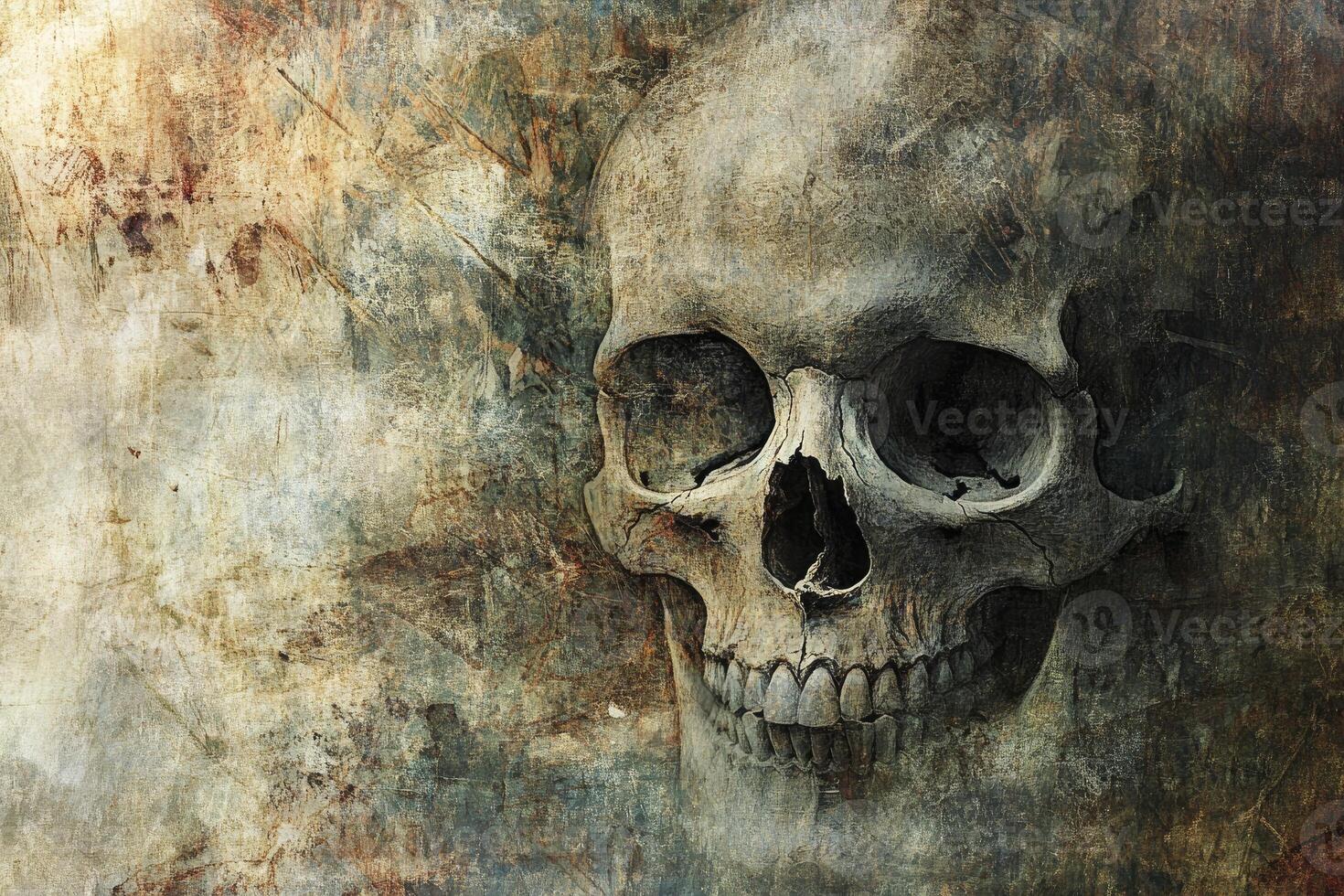 Skull Artwork on Textured Background Representing Mortality and Impermanence Concept photo
