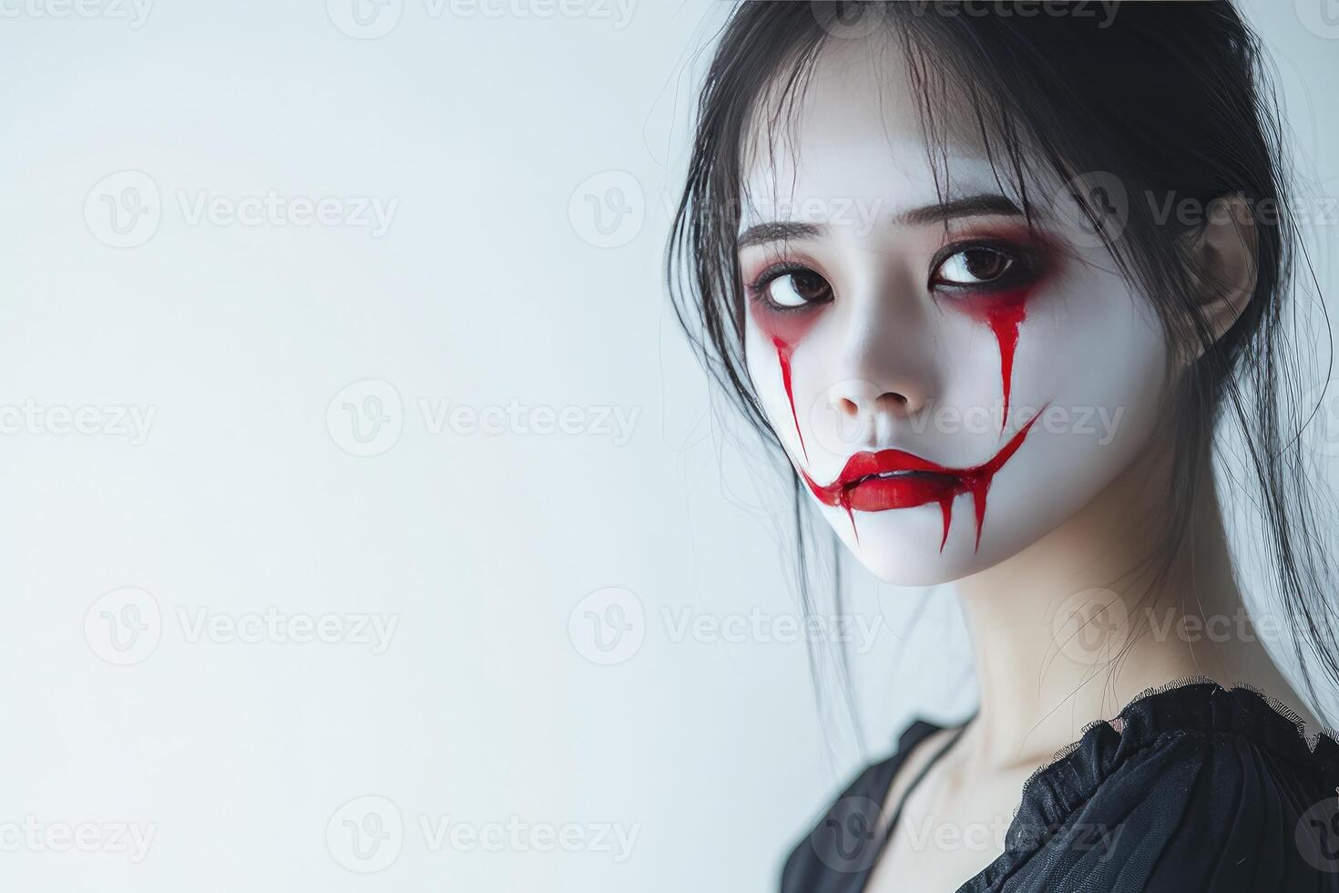 Woman with Scary Clown Makeup Perfect for Halloween Costume Idea photo