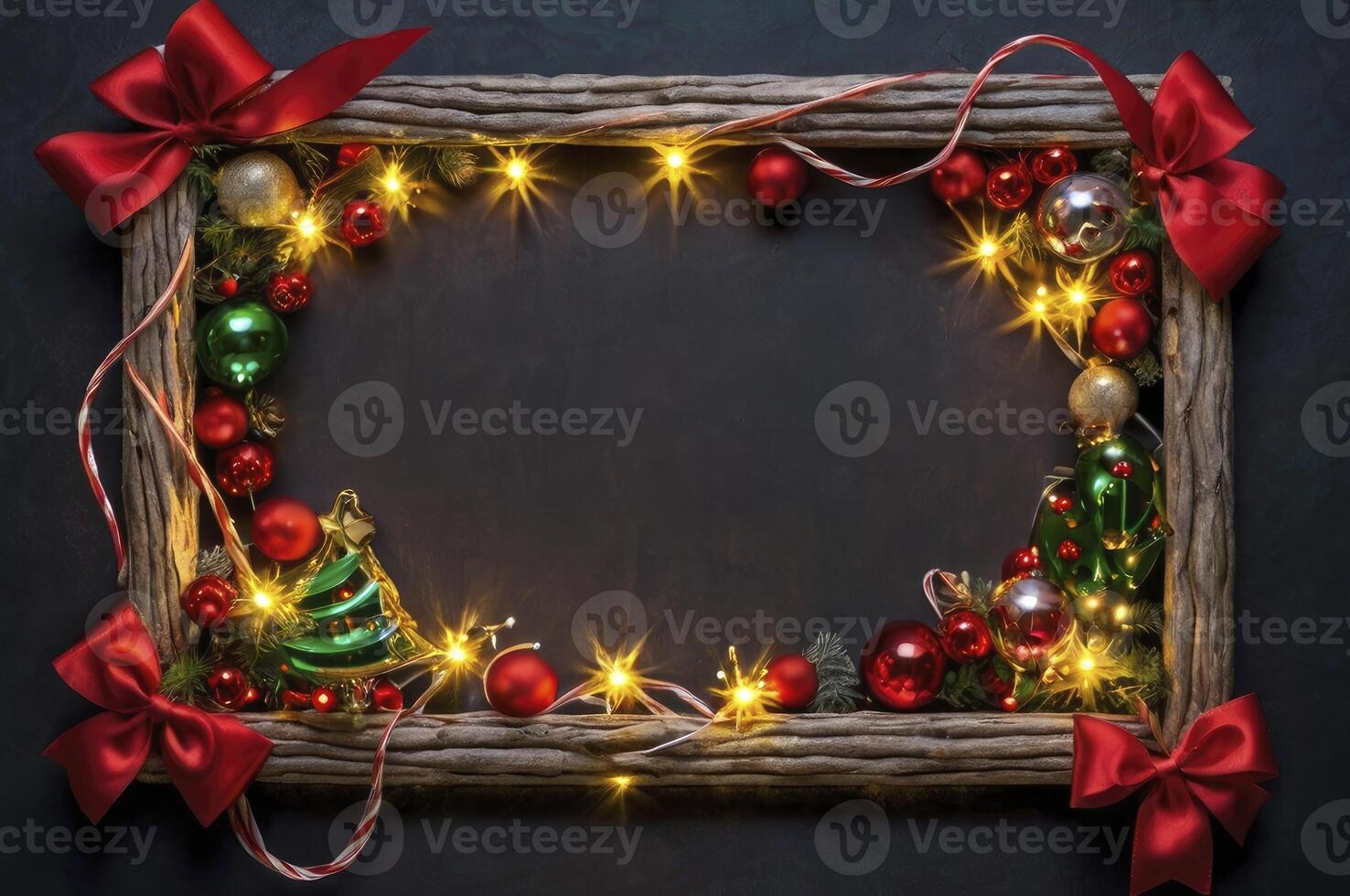 Christmas Decoration Frame with Red Bows and Lights for Festive Wishes photo